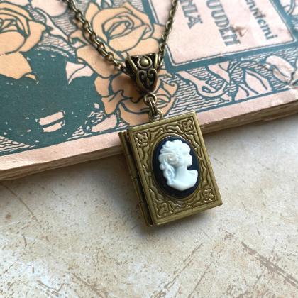 Beautiful Cameo Necklace With A Brass Book Locket..