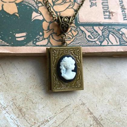 Beautiful Cameo Necklace With A Brass Book Locket..