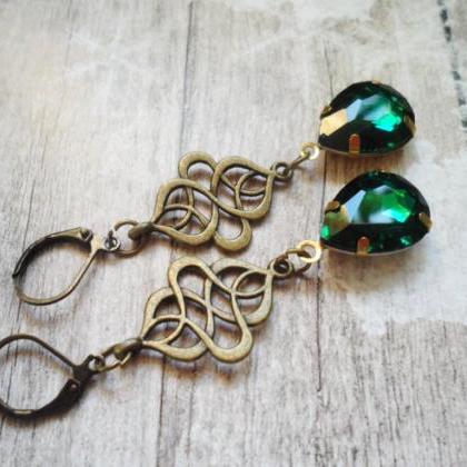 Downton Abbey Inspired Earrings With Emerald Tone..