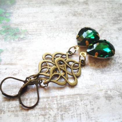 Downton Abbey Inspired Earrings With Emerald Tone..