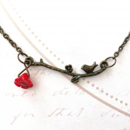 Adorable Bird Necklace With A Glass Flower Bead,..