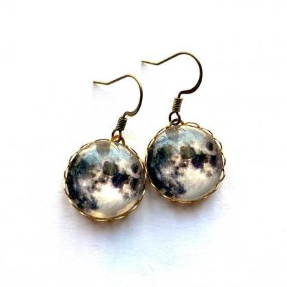 Gorgeous Earrings With Glass Moon Pendants, Selma..