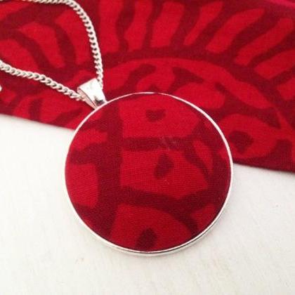 Scandinavian Silver Tone Pendant With Red..