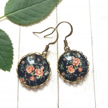 Brass Earrings With Flower Pendants And Lace Edge,..