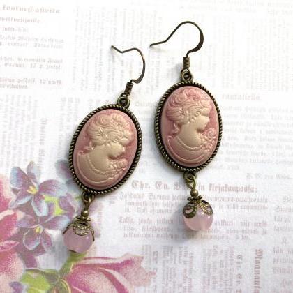 Vintage Inspired Cameo Earrings With Glass Pearls..