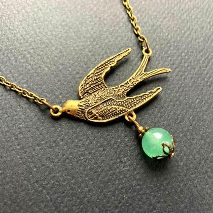 Vintage Inspired Bird Necklace With Natural..