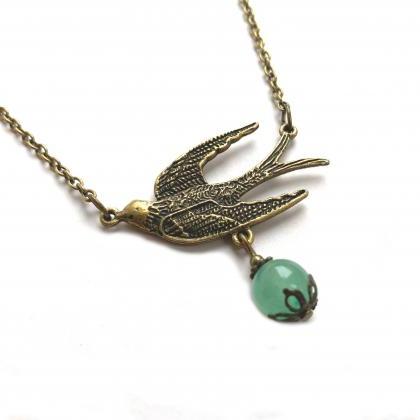 Vintage Inspired Bird Necklace With Natural..