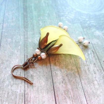 Yellow Calla Lily Earrings With Brass Petals And..