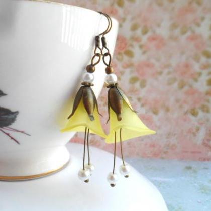 Yellow Calla Lily Earrings With Brass Petals And..
