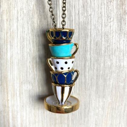 Whimsical stack of teacups necklace..