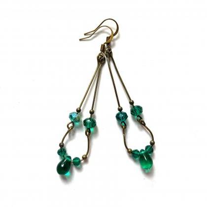 Beautiful Brass Earrings With Shimmering Teal..
