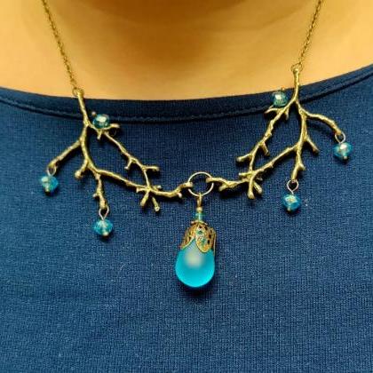 Enchanted Forest Necklace With Blue Glass Beads,..