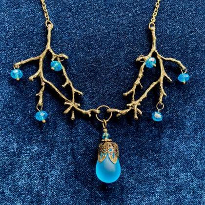 Enchanted Forest Necklace With Blue Glass Beads,..