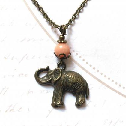 Lovely Elephant Necklace With A Peach Jade Pearl,..