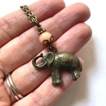 Lovely Elephant Necklace With A Peach Jade Pearl,..