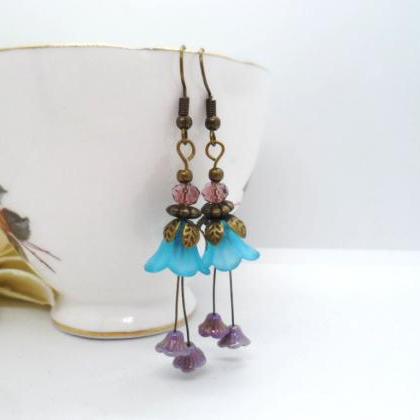 Stunning Earrings With Turquoise Bell Flowers And..