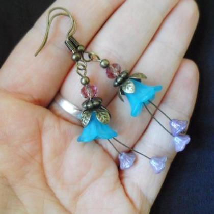 Stunning Earrings With Turquoise Bell Flowers And..