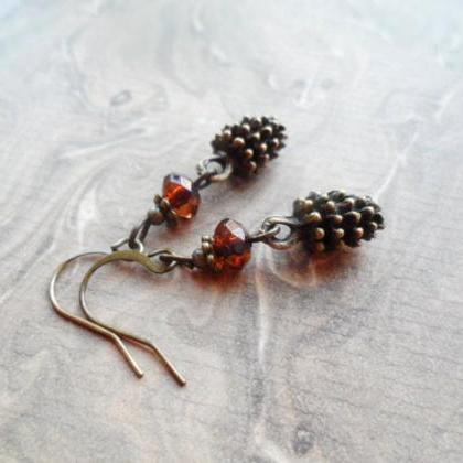 Pine Cone Earrings With Shimmering Rust Colour..