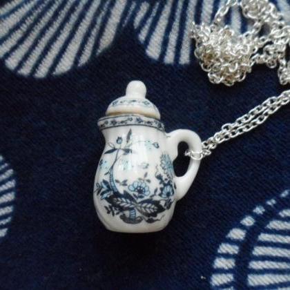 Whimsical Silver Plated Necklace With A Porcelain..