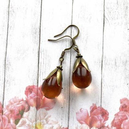Vintage Inspired Brass Earrings With Petals And..