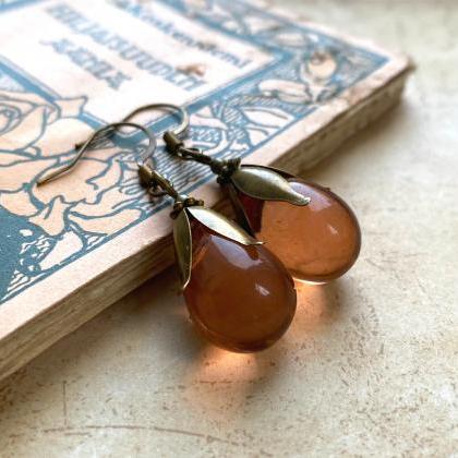 Vintage Inspired Brass Earrings With Petals And..