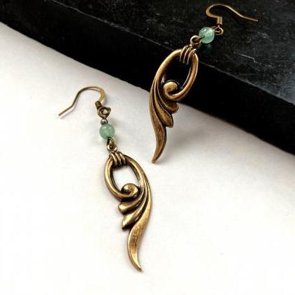 Art Nouveau Earrings With Aventurine Pearls, Selma..