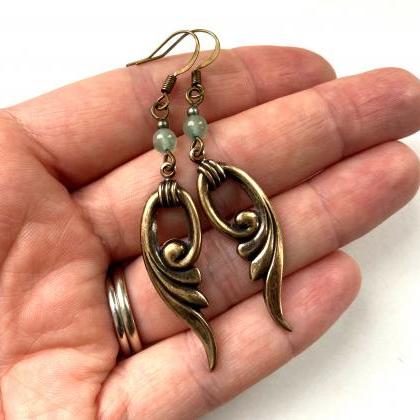 Art Nouveau Earrings With Aventurine Pearls, Selma..