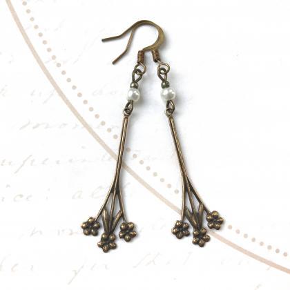 Art Nouveau Earrings With Glass Pearls, Selma..