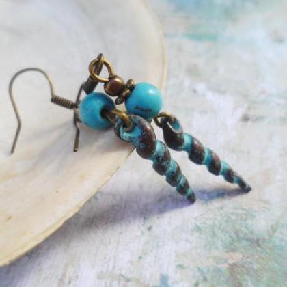 Gorgeous Patina Verdigris Earrings With Turquoise..