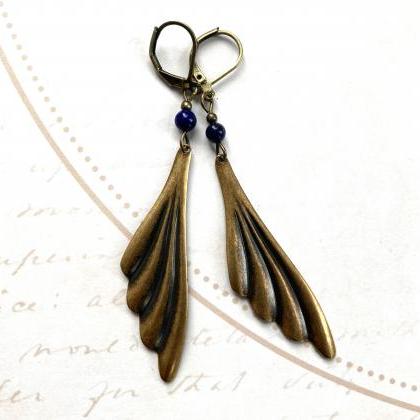 Art Nouveau Earrings With Lapis Lazuli Gemstone..