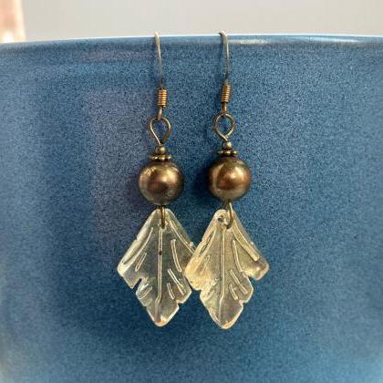 Art Nouveau Earrings With Recycled Beads And Glass..