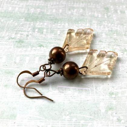 Art Nouveau Earrings With Recycled Beads And Glass..