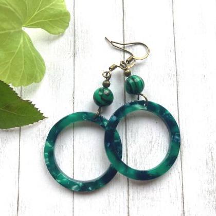 Tortoise Shell Statement Earrings With Malachite..