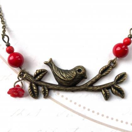 Adorable Bird Necklace With A Glass Flower Bead,..