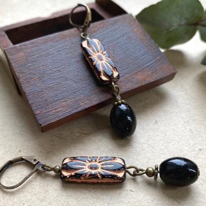Moroccan Style Black And Gold Glass Earrings,..