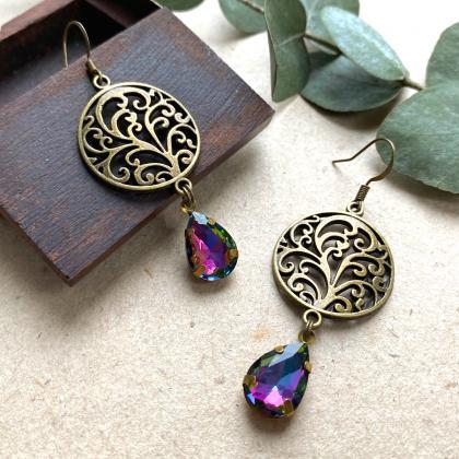 Art Nouveau Earrings With Glass Pendants, Selma..