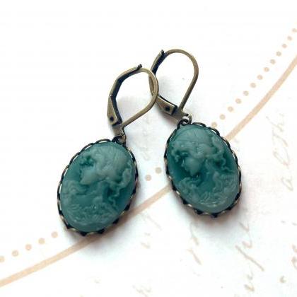 Gorgeous blue gray cameo earrings, ..