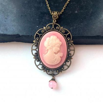 Cameo Necklace With A Large Pink Pendant, Selma..