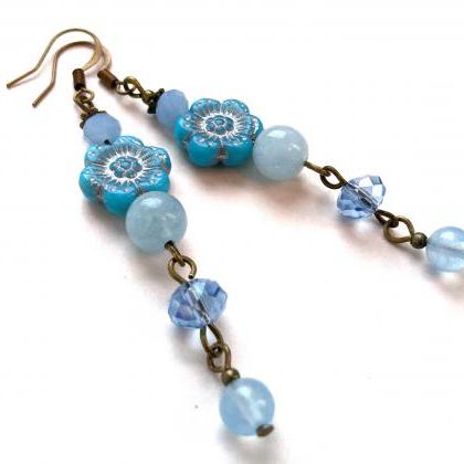 Long flower earrings with glass and..