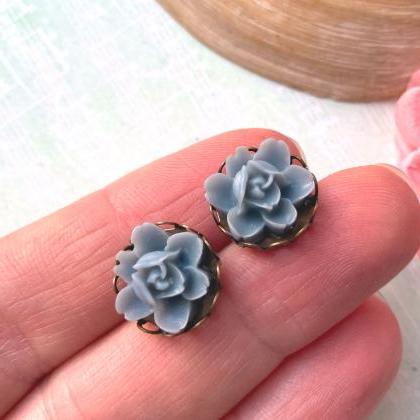 Sweet Gray Blue Flower Stud Earrings, Selma Dreams