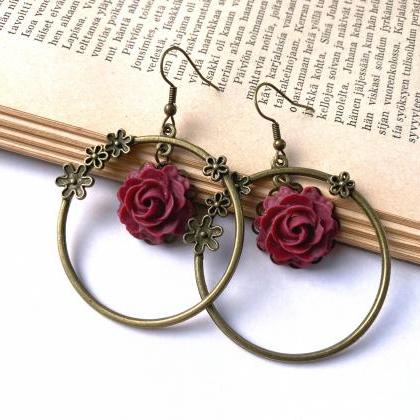 Floral Hoop Earrings With Rose Pendants, Selma..