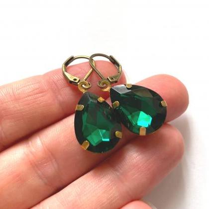 Emerald Green Glass Earrings, Selma Dreams