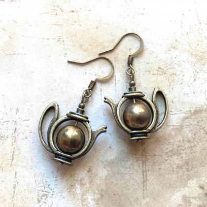 Teapot Earrings With Upcycled Beads, Selma Dreams