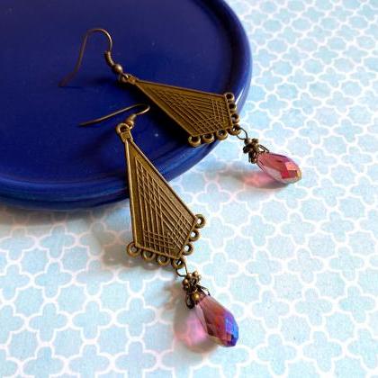 Art Deco Earrings With Lilac Glass Beads, Selma..