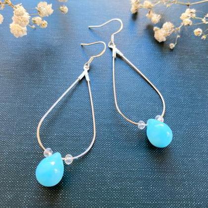 Turquoise Glass Earrings With Sterling Silver..