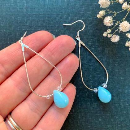 Turquoise Glass Earrings With Sterling Silver..