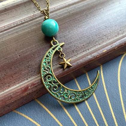 Celestial Necklace With A Turquoise Gemstone..