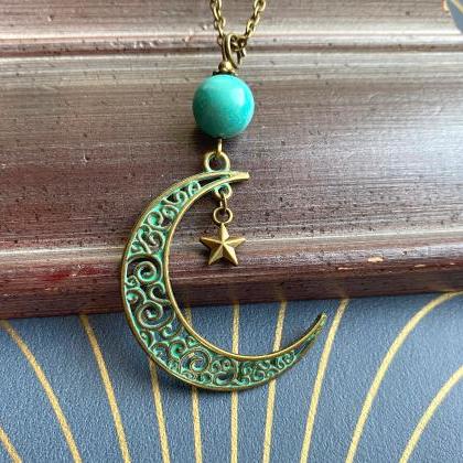 Celestial Necklace With A Turquoise Gemstone..
