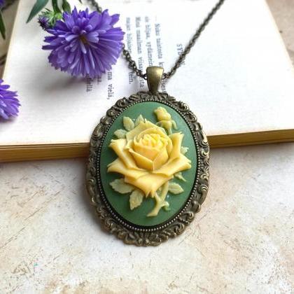 Beautiful Necklace With A Sage Green Rose Cameo..