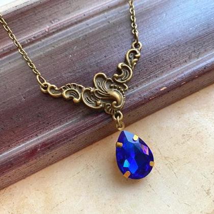 Stunning Art Nouveau Necklace With A Blue Glass..